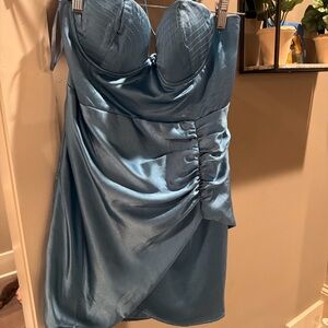 Selfie Leslie Strapless Satin Bustier Mini Dress - Blue